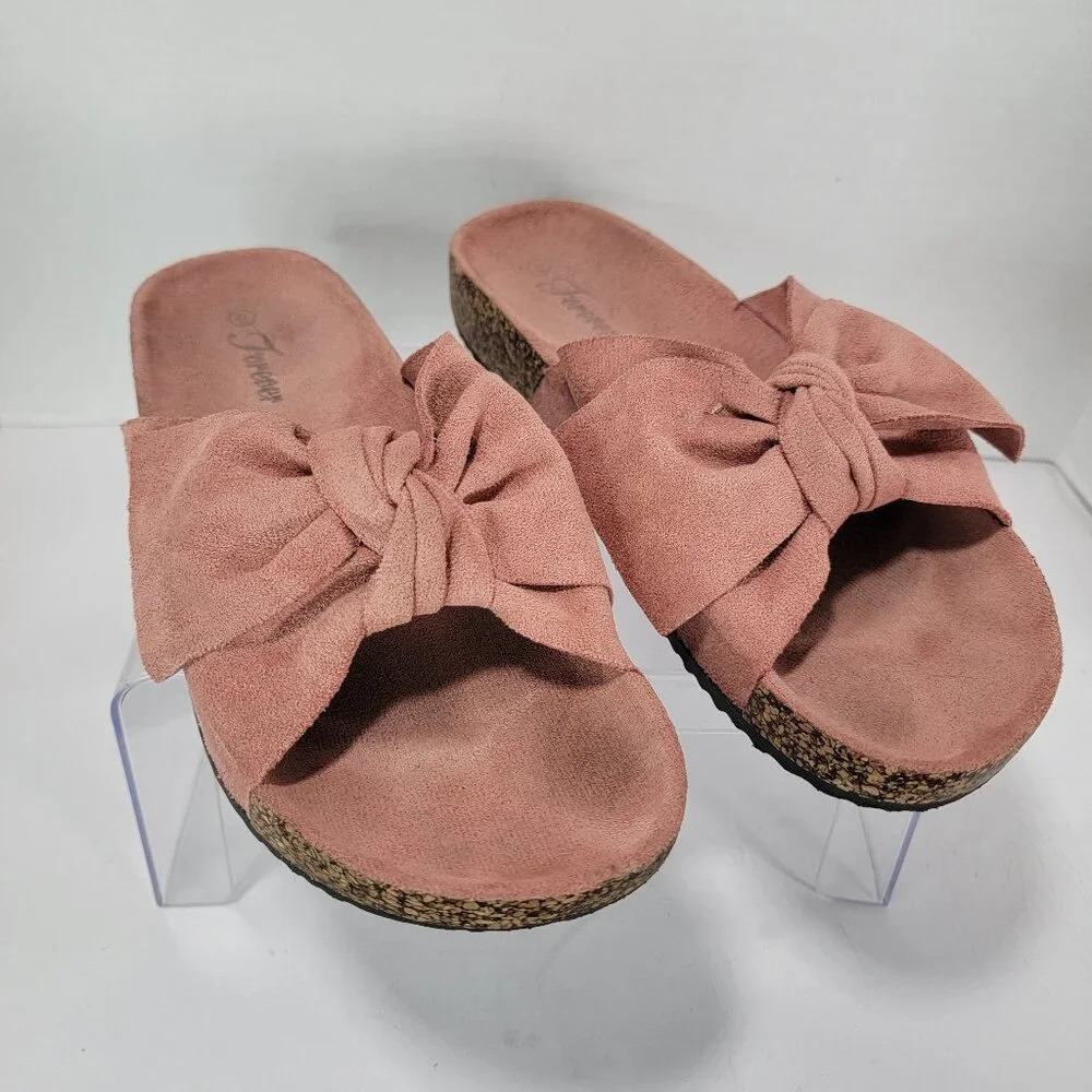 Forever Womens Boutique Slide Sandals‎ Faux Suede Vegan Cute Casual 9 Pink Rose